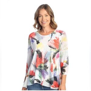 Jess and Jane Women Abstract Art to Wear Cotton Blend PEONY Long Sleeve Top XL